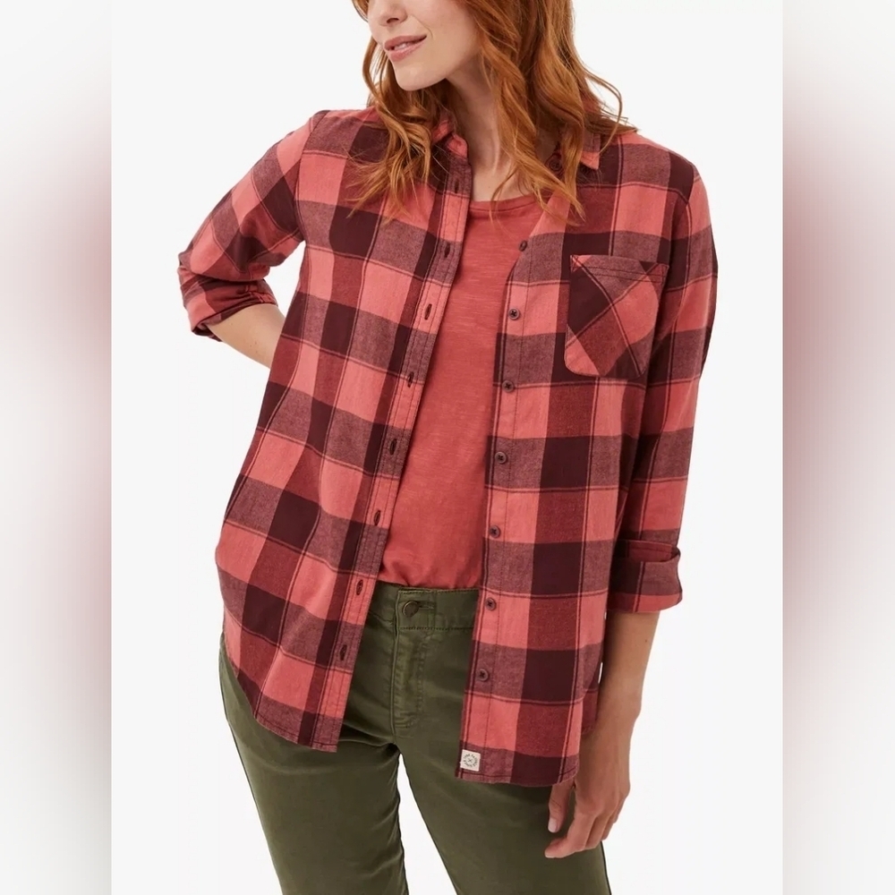 Fat Face | Pink Olivia Check Cotton Flannel Shirt Size 14